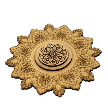 Imagem de Incensário Flor De Lotus Mandala Indiano 13 Cm Em Madeira