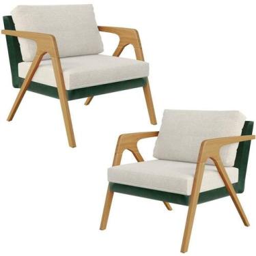 Imagem de Kit 02 Poltronas Sala L02 Facto Verde Musgo Linho Champagne - LYAM DEC