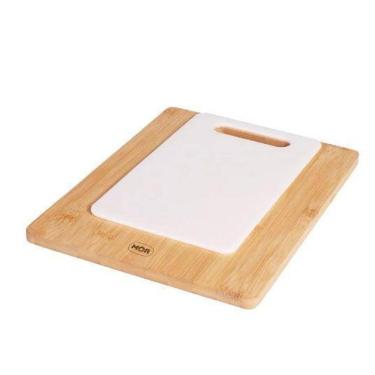 Imagem de Tábua Para Corte Conjunto 2X1 Bambu E Polipropileno Branco
