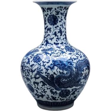Imagem de AKALNNB Vaso de porcelana azul e branco vaso de cerâmica vaso de flor de porcelana retrô chinês pintado à mão vasos de cerâmica áspera casa -A: alto 56 cm-A: altura 56 cm