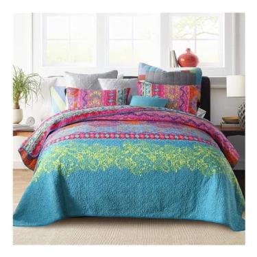 Imagem de ZDJZMGZ Conjunto de edredom Queen, 3 peças, colchas, tamanho duplo, leve, macio, rosa, azul, colcha e 2 fronhas, roupa de cama completa macia