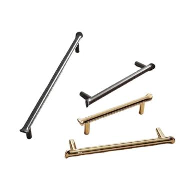 Imagem de Puxadores de porta de armário de liga de zinco sólidos cinza perolado simples moderno armário de cozinha guarda-roupa puxadores de porta de móveis 2 peças (ouro 96 mm)