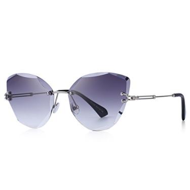 Imagem de Óculos de sol femininos modernos com armação sem aro, Armação prateada/lente gradiente cinza, Lens Width: 60 Millimeters