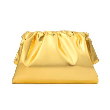 Imagem de BVEOGMRO Bolsa clutch de couro macio franzida à noite bolsas femininas transversais bolsas de mão de luxo para festa formal de casamento noite, Dourado