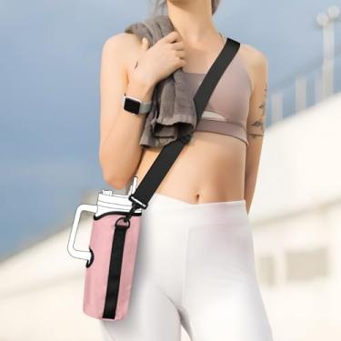Imagem de Bolsa de transporte para garrafa de água Stanley 1,134 g, suporte para garrafa de água com alça de ombro ajustável, rosa
