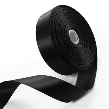Imagem de 2,5 cm x 50 metros fita de cetim preta fitas sólidas para embrulho de presente, artesanato, arcos, arranjos florais, casamento, decoração de eventos