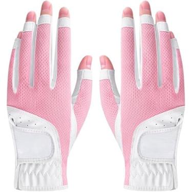 Imagem de 1 par de luvas de golfe femininas de dedo aberto, pacote com 2 luvas de golfe sem dedos, mão esquerda e direita, tecido de malha respirável de poliuretano e microfibra, legal e confortável (rosa, 20)