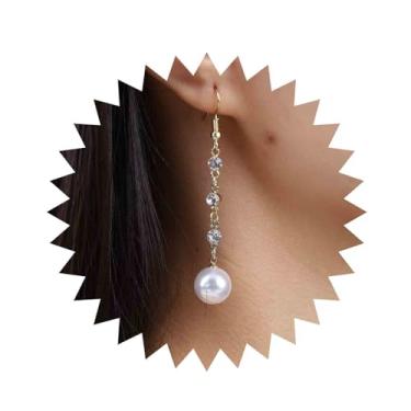 Imagem de Aneneiceera Brincos de cristal vintage pingente de pérola dourada brincos longos de corrente de tênis franja CZ brincos de strass pequenos brincos de borla de cristal joias para mulheres, Zinco, nah