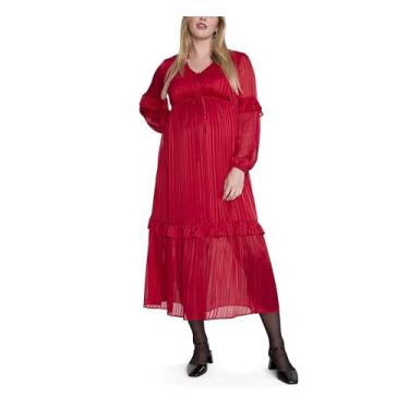 Imagem de Motherhood Maternity Vestido longo feminino de manga comprida com gola V em camadas com cordão, Cereja Barbados, M