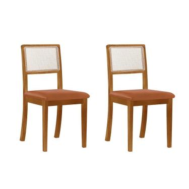 Imagem de Kit 2 Cadeiras De Jantar Estofada Couro Rubi Madeira Maciça caramelo