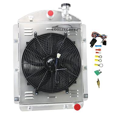 Imagem de COOLINGBEST RADIADORES DE ALUMÍNIO DE 4 FIAS DE 62 MM SUBSTITUIÇÃO PARA 1941 1942 1943 1944 1945 1946 CHEVY PICKUP TRUCKS RADIADOR V8 RADIADOR ELÉTRICO VENTILADOR TERMOSTATO KIT COMBO