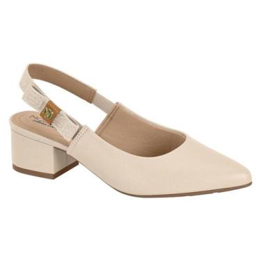 Imagem de Sandália Modare Feminina Salto Bloco Slingback Conforto, Creme, 36