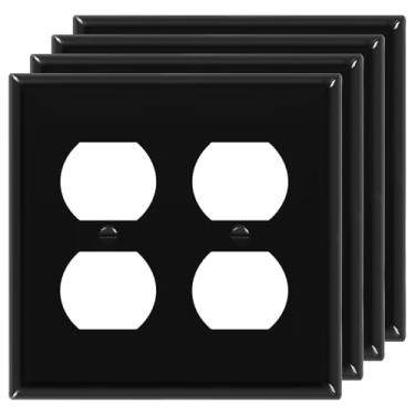 Imagem de ENERLITES Placa de parede dupla dupla, capa de tomada elétrica para dois grupos, tamanho padrão 2 - 11,4 cm x 11,6 cm, termoplástico de policarbonato inquebrável, listado na UL, 8822-BK-4PCS, preto
