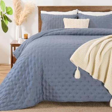 Imagem de EMME Jogo de cama king size, colcha de cama ultrassônica de inverno pré-lavada, macia, 3 peças, edredom de microfibra reversível aconchegante com fronha, 167 x 228 cm