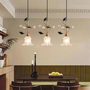 Imagem de Lustre Americano Pastoral com Criatividade Francesa e Flores para Sala de Estar, Sala de Jantar, Quarto, Escritório, Casa de Campo ou Escada - Luminária Pendente LED (HB 3 Lâmpadas)