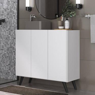 Imagem de Gabinete Banheiro 3 Portas Retrô 90Cm Mp5030 Branco/Preto