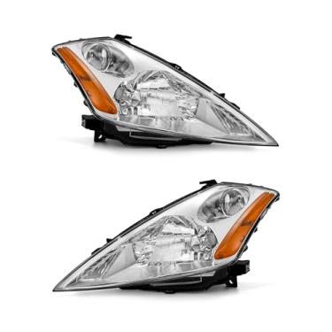 Imagem de Conjunto de faróis para Nissan Mrano 20003 2004 2005 2006 2007 2008 farol halógeno alojamento cromado refletor âmbar lente transparente substituição lado do motorista e do passageiro