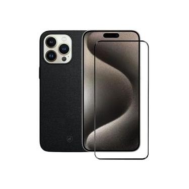 Imagem de Kit Capa Couro Dual Preta e Pelicula Coverage 5D Pro Preta para iPhone 15 Pro - Gshield