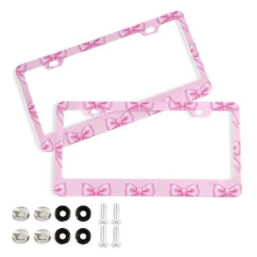 Imagem de SEHANY Lindas molduras de placa de licença de arco rosa, capas de moldura de alumínio à prova de ferrugem com orifícios elípticos e parafusos, serve para acessórios de carro de tamanho padrão de