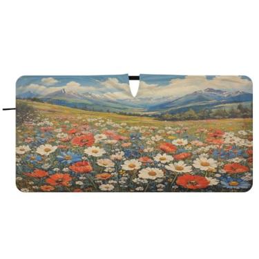 Imagem de Blueangle Pára-brisas vintage flores silvestres pintura a óleo - 149.9 cm x 76.2 cm dobrável carro janela frontal blocos pára-sol raios UV viseira de sol (893)