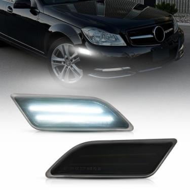 Imagem de AUTOONE Luzes de LED laterais para M'ercedes-Benz C250 C300 C350 C63 AMG 2012-2014, lentes fumê claras, lâmpadas de marcador de para-choque dianteiro branco, lente fumê motorista e lado do passageiro