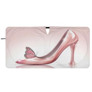 Imagem de Blueangle Elegante rosa sapatos de salto alto pára-brisa para-sol - 149.9 cm x 76.2 cm dobrável carro janela frontal blocos para-sol raios UV viseira de sol (596)