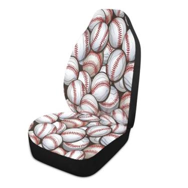 Imagem de Blueangle 1 peça de capas de assento de carro padrão de bolas de beisebol, almofadas protetoras respiráveis para assentos dianteiros de carro, ajuste universal para SUV Sedan Truck Van (758)