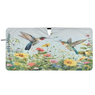 Imagem de Blueangle Beija-flores silvestres pára-brisa para-sol - 149.9 cm x 76.2 cm dobrável carro janela frontal blocos pára-sol raios UV viseira de sol (950)