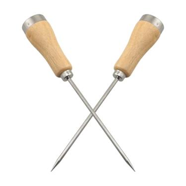 Imagem de BLLNDX 2 peças Picador de gelo de aço inoxidável de 21,5 polegadas com cabo de madeira, barra de pino único, ferramenta de cinzel para casa 21,6 x 3,6 cm para caixa de ferramentas de bar de cozinha