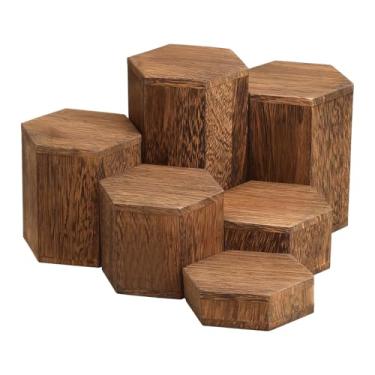 Imagem de Baoblaze Conjunto de 6 suportes hexagonais de madeira para perfumes, joias e outros objetos, ideais para decoração de quartos, festas e eventos com figuras de, Cor Do Carvão