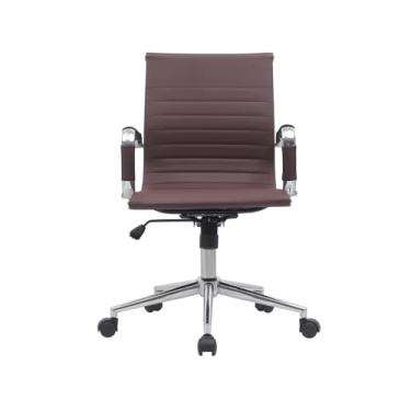 Imagem de Cadeira de Escritório Diretor em Couro Marrom com Braços Cromados – Conforto Executivo para Escritório e Home Office