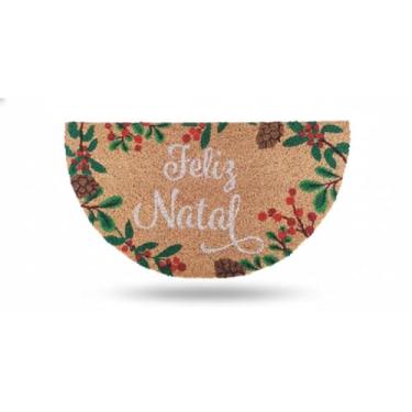 Imagem de Tapete Entrada de porta Emborrachado Meia Lua Flores Pinhas