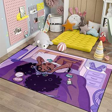 Imagem de Tapetes de área afro para meninas pretas para sala de estar, tapetes roxos para quarto, arte preta, música, sofá, meninas, tapetes de ioga, 59/'' x 39/'' (3,3 x 5 pés)