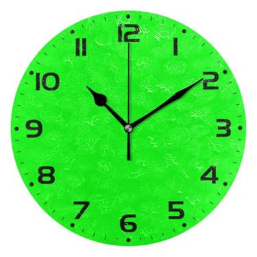 Imagem de JUZIHAI Relógio de parede de cor sólida verde neon silencioso, sem tique-taque, relógios de parede redondos operados por bateria, fácil de ler, relógio decorativo de parede para casa, cozinha, sala de