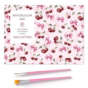 Imagem de Bloco de papel aquarela de 30 folhas com 2 pincéis de aquarela, 23 x 30,5 cm, 63,5 kg/300 g/m2, caderno de esboços para pintura a frio