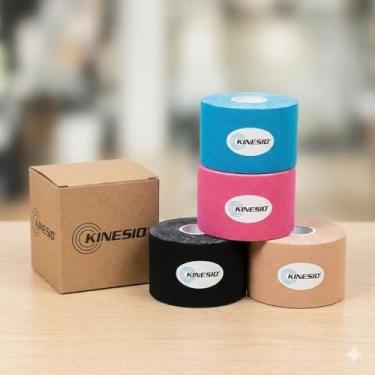 Imagem de Fita Kinesiológica Tape Bandagem Elástica Adesiva 5cm x 5m – Para Fisioterapia, Lesões e Alívio de Dor Muscular – Hipoalergênica, Respirável e À Prova D'Água – Cores Sortidas