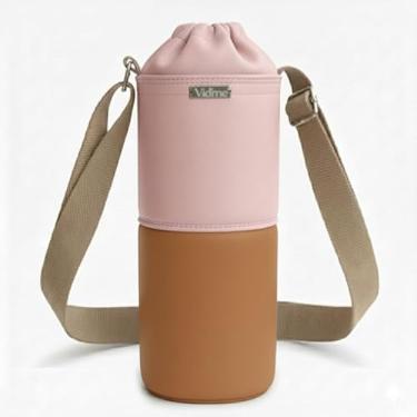 Imagem de Bolsa Térmica (ROSA COM CARAMELO) RAMIERE para Garrafa de 1 LITRO em Couro Sintético - Coleção Cores VERÃO 2026