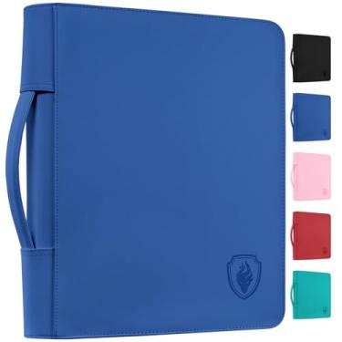 Imagem de Fabmaker Fichário de carga superior com 360 bolsos, fichário portátil com alça retrátil, álbum de cartas colecionáveis premium para jogos colecionáveis, esportes, TCG, azul royal