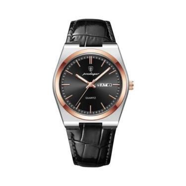 Imagem de Relógio Militar Masculino De Couro À Prova D'Água Com Data E Semana, R