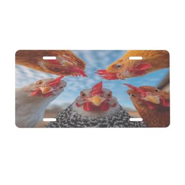 Imagem de Placa de licença divertida de galo de animais para placas dianteiras do carro alumínio metal adequado para caminhão, placa de porta de carro, bar, café, acessórios automotivos para homens e mulheres