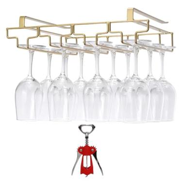Imagem de Suporte de copo de vinho sob o armário, sem perfuração e suporte de copo sem parafusos, rack de pendurar para copo de vinho de metal, organizador de armazenamento suspenso de aço inoxidável, adequado