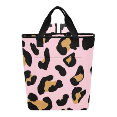 Imagem de Joitme Leopardo Spots Preto Tan Rosa Macio Mochila Impermeável 36 Latas Mochila Praia Bolsa 35 x 14 cm x 40 cm
