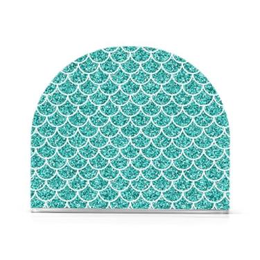 Imagem de Porta-guardanapos de mesa com escamas de sereia azul-petróleo com glitter, bandeja de guardanapo de banheiro, 1 pacote, suporte de acrílico antiderrapante
