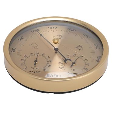 Imagem de Garosa Estação Meteorológica Barômetro 3 Em 1, Higrômetro Interno Externo de Liga de Alumínio Com Mostrador Dourado de 5,12 Polegadas para Pátio de Jardim de Escritório Doméstico