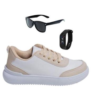 Imagem de Tênis Infantil Masculino Casual Moderno Colegial Confortável Branco/Pr