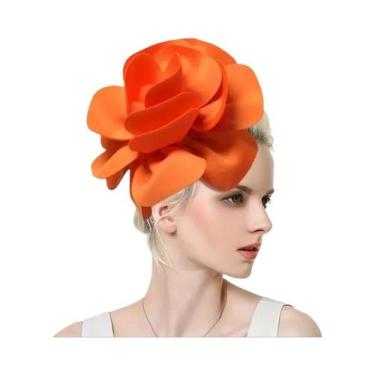Imagem de Chapéu Fascinator Grande Com Flor Rosa Para Mulheres, Acessório De Cab