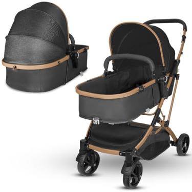 Imagem de Carrinho De Bebê 2 Em 1, Carrinho Bebê PortáTil DobráVel, Cadeira AjustáVel, Cesta De Dormir RemovíVel, Peso MáXimo Suportado 15kg (Preto)