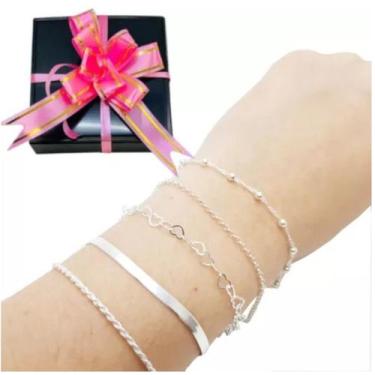 Imagem de Kit 5 Pulseiras C/ 5 Caixas Prata Legitima 925 - La&Ny Pratas, 18, Pra