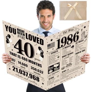 Imagem de Turypaty Cartão de aniversário grande vintage de 40 anos com envelope para meninos e meninas, 1986 engraçado, feliz aniversário de 40 anos, presente de livro de assinatura gigante, grande 40 cartões