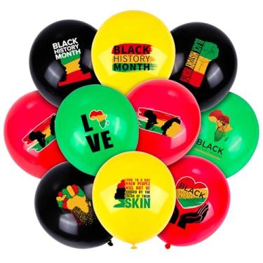 Imagem de Fovths Pacote com 72 balões de látex do mês da história negra Happy Juneteenth Balloons sortidos de 30,5 cm para decoração de festa do Dia da Independência Afro-Americana Preto Dia da Liberdade